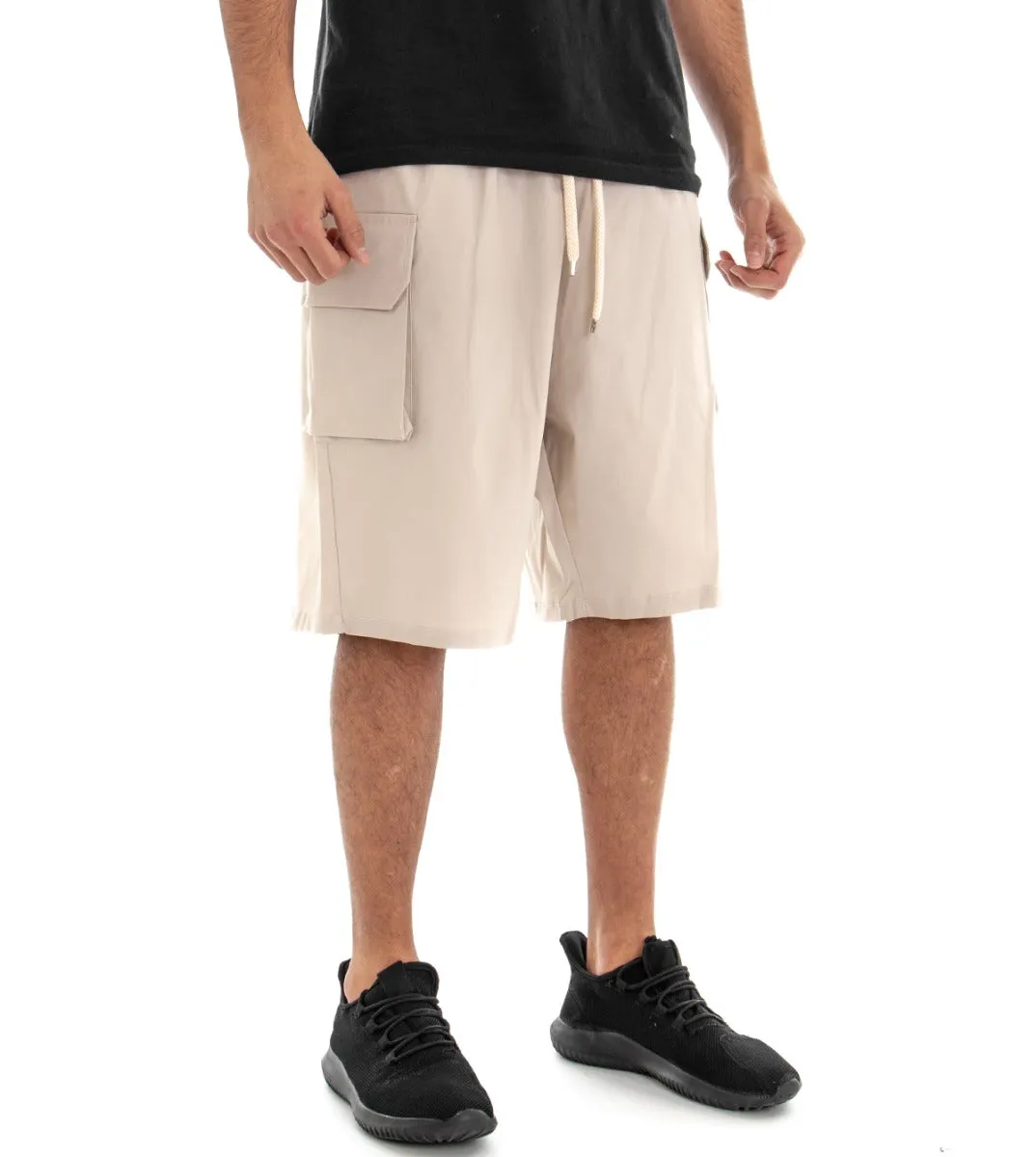 Bermuda Pantaloncino Beige Uomo Corto Cavallo Basso Elastico GIOSAL-PC1347A