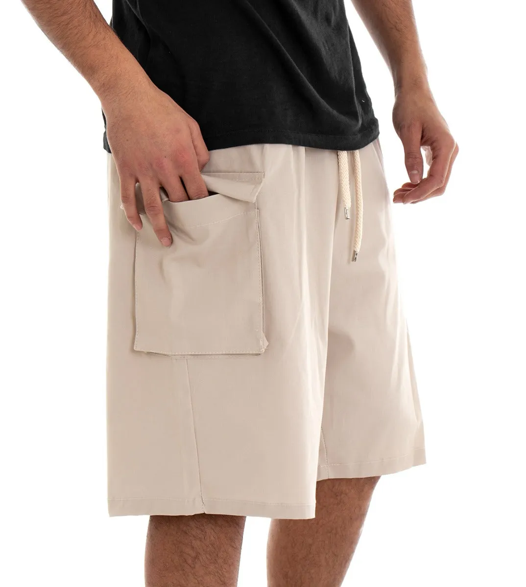 Bermuda Pantaloncino Beige Uomo Corto Cavallo Basso Elastico GIOSAL-PC1347A