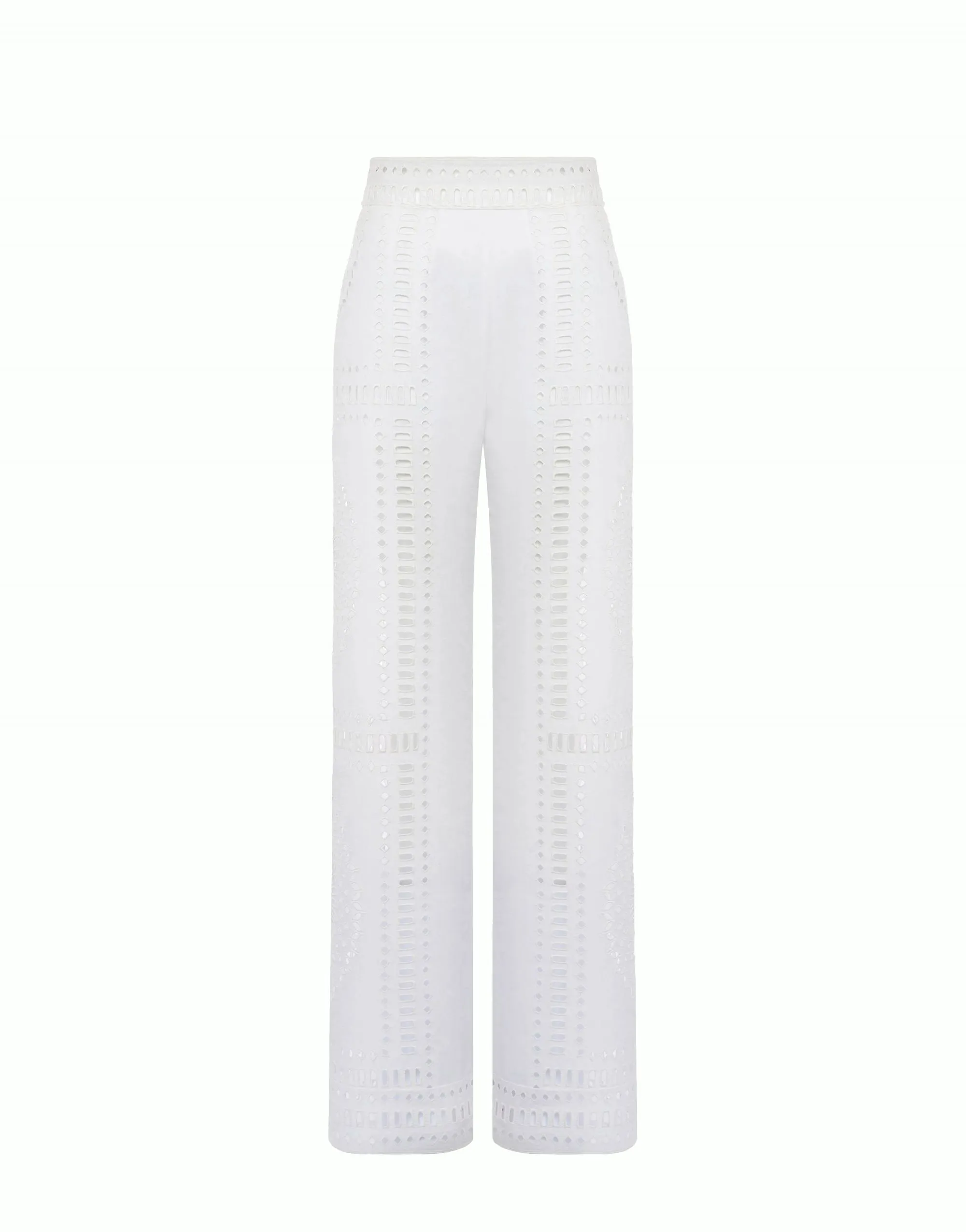 PANTALONE BIANCO IN COTONE BRODERIE ANGLAISE MANDALA