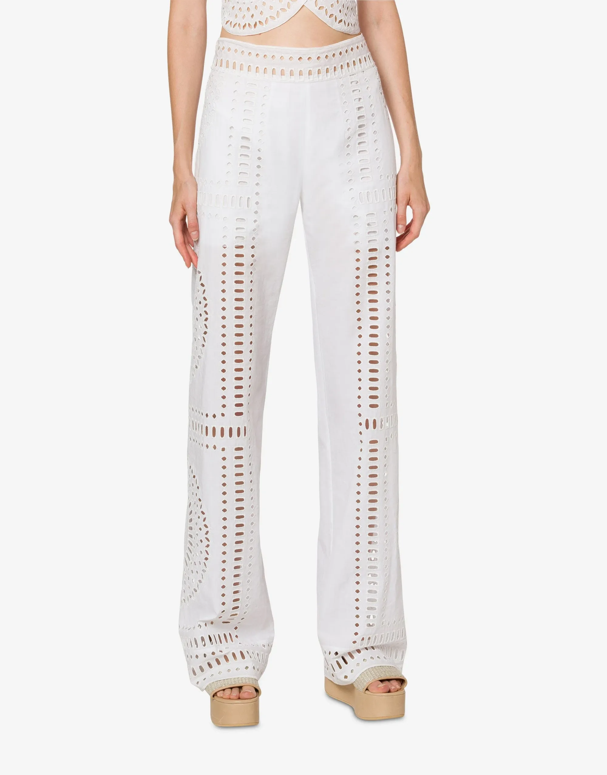 PANTALONE BIANCO IN COTONE BRODERIE ANGLAISE MANDALA