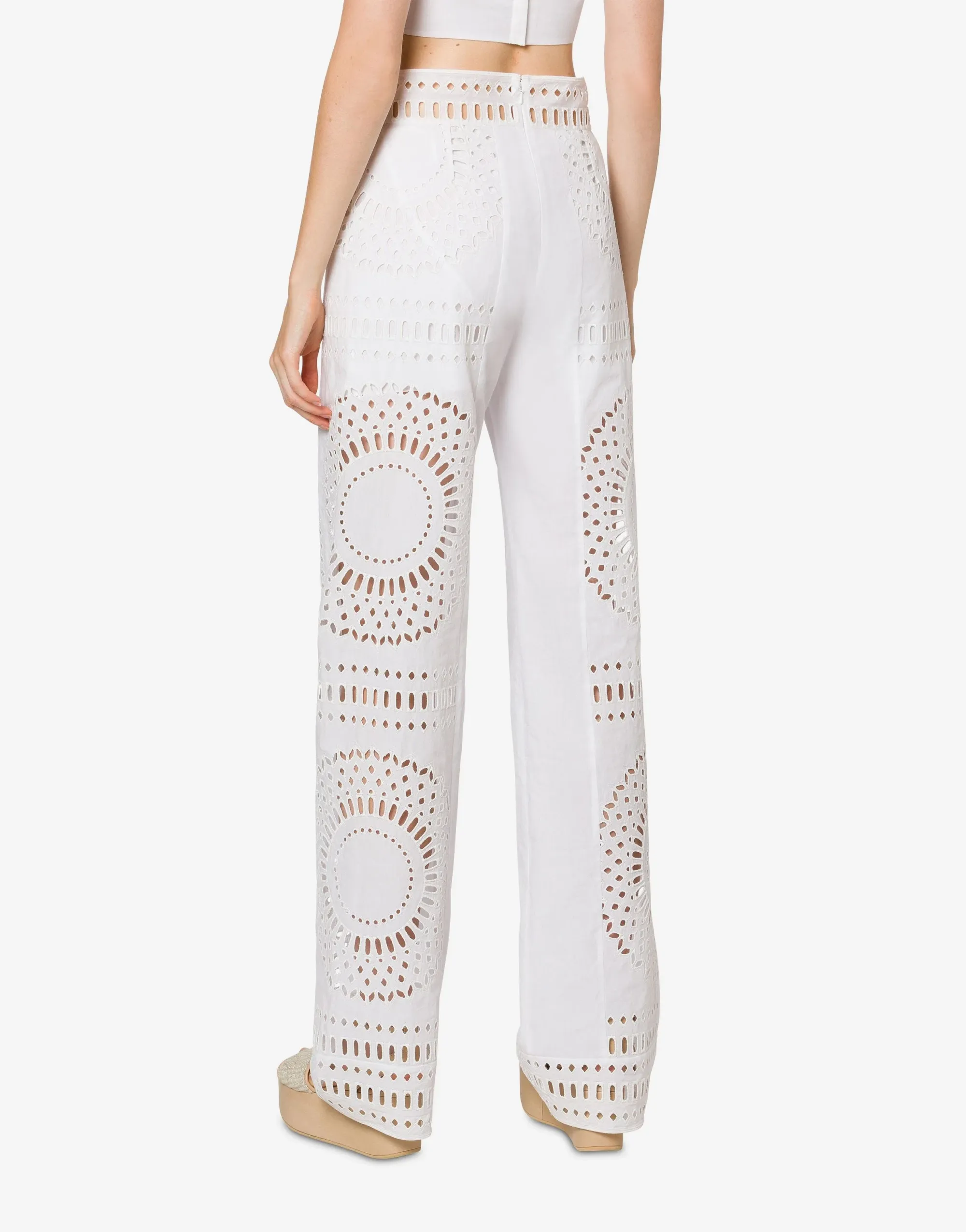 PANTALONE BIANCO IN COTONE BRODERIE ANGLAISE MANDALA