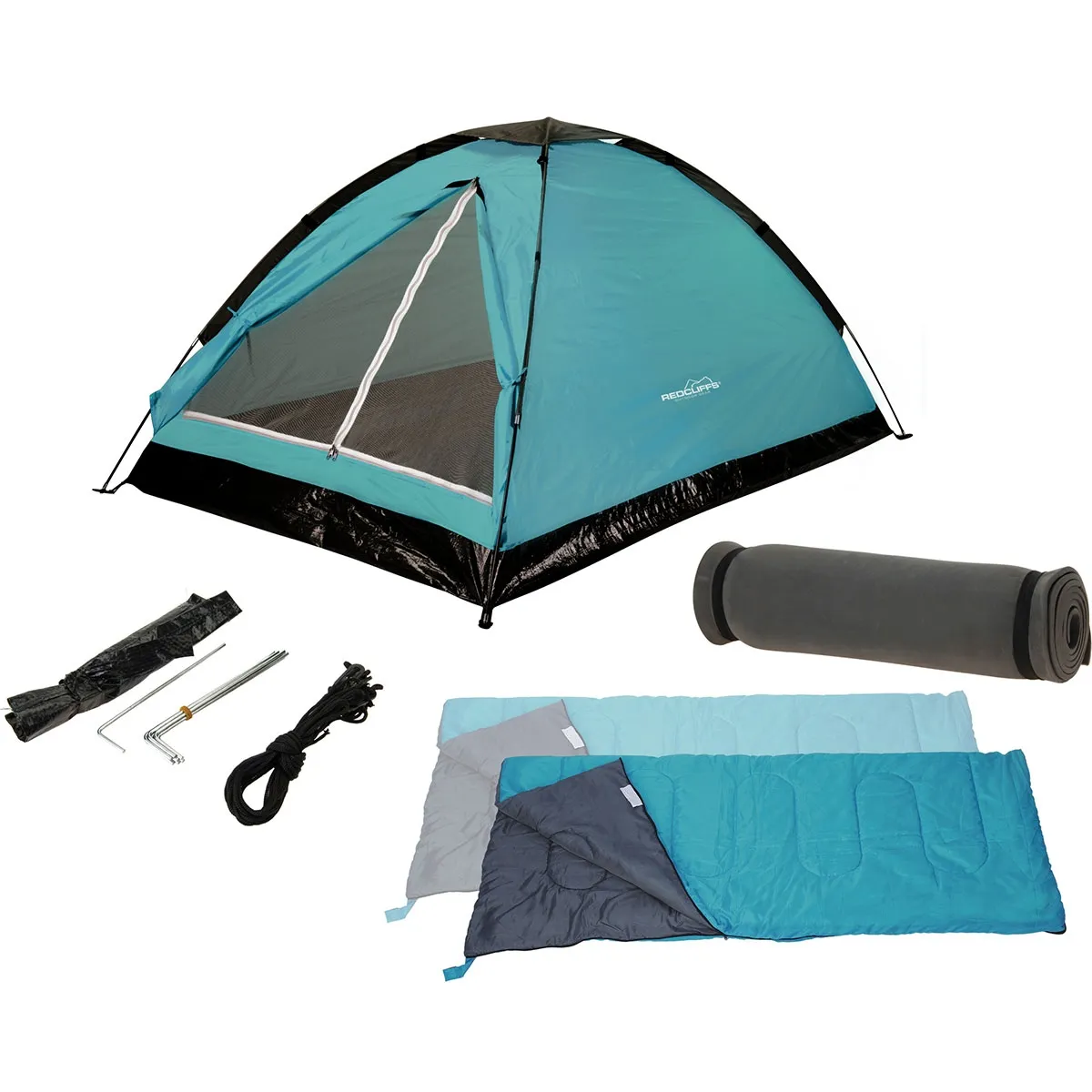 Redcliffs tenda da campeggio igloo 2 posti + 2 sacchi a pelo + 2 tappetini