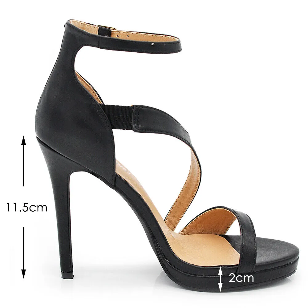 Scarpe Donna Sandali Tacco Alto Fascette Plateau Cerimonia A3-036 argento nero