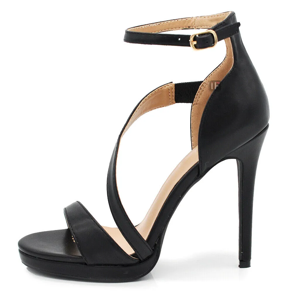 Scarpe Donna Sandali Tacco Alto Fascette Plateau Cerimonia A3-036 argento nero
