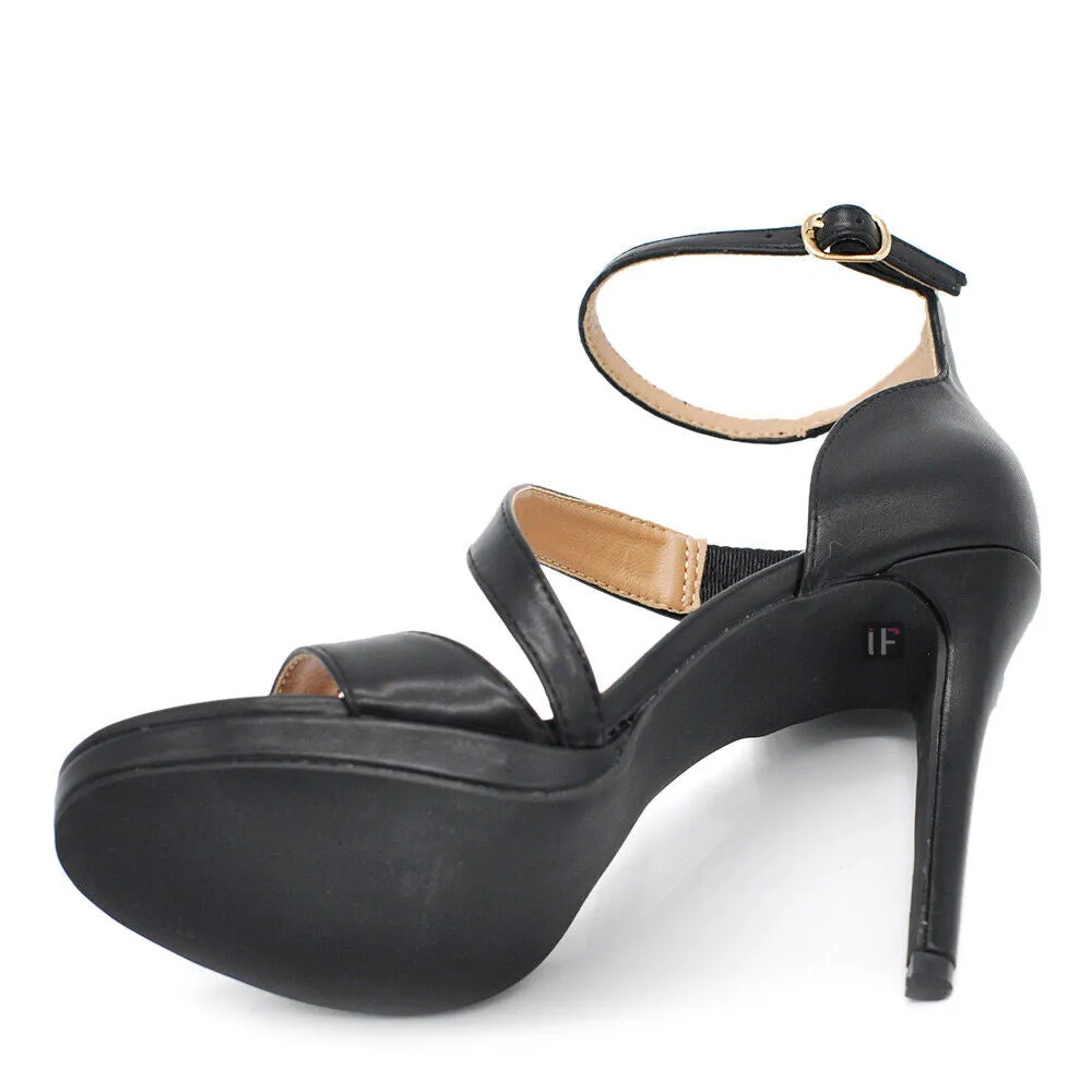 Scarpe Donna Sandali Tacco Alto Fascette Plateau Cerimonia A3-036 argento nero