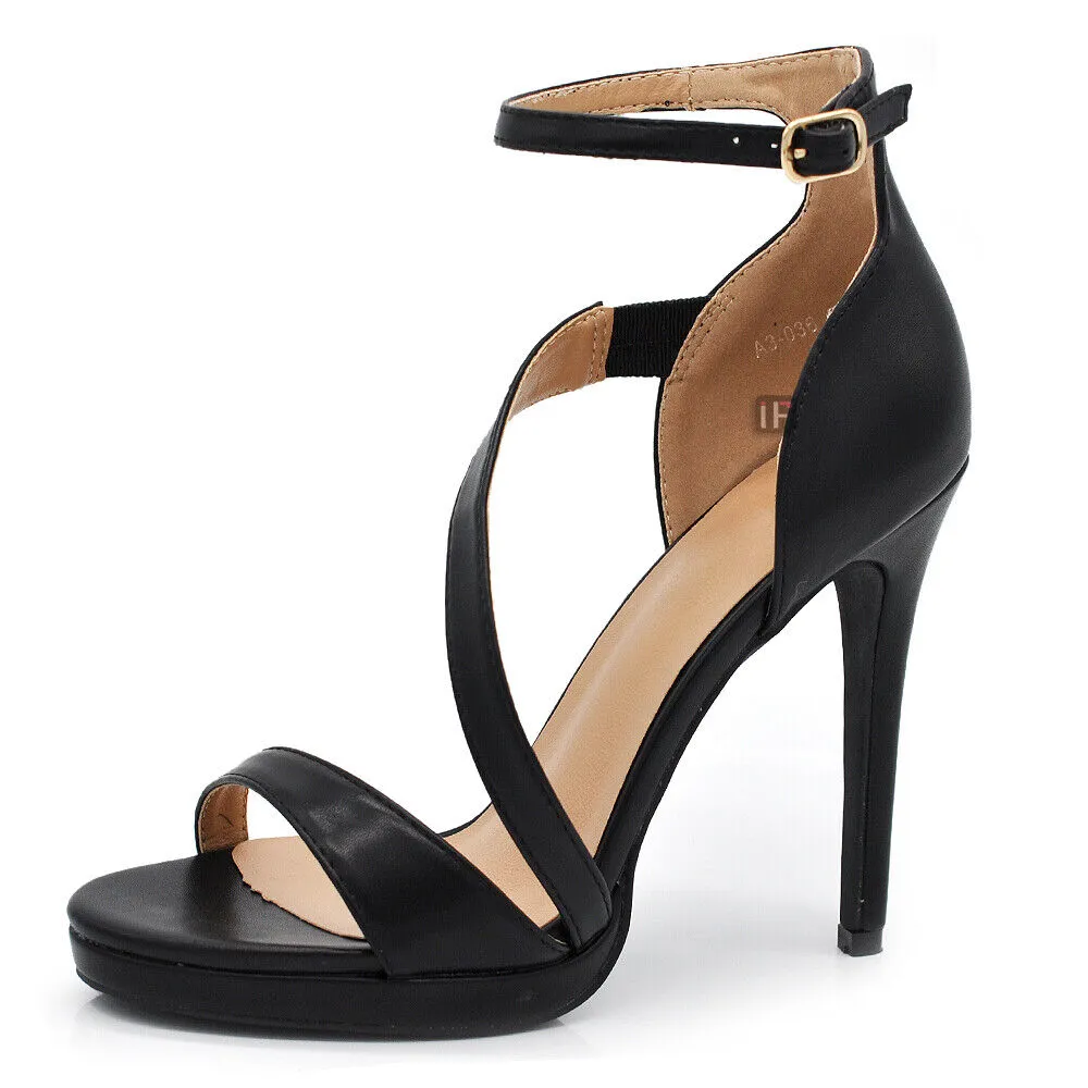 Scarpe Donna Sandali Tacco Alto Fascette Plateau Cerimonia A3-036 argento nero