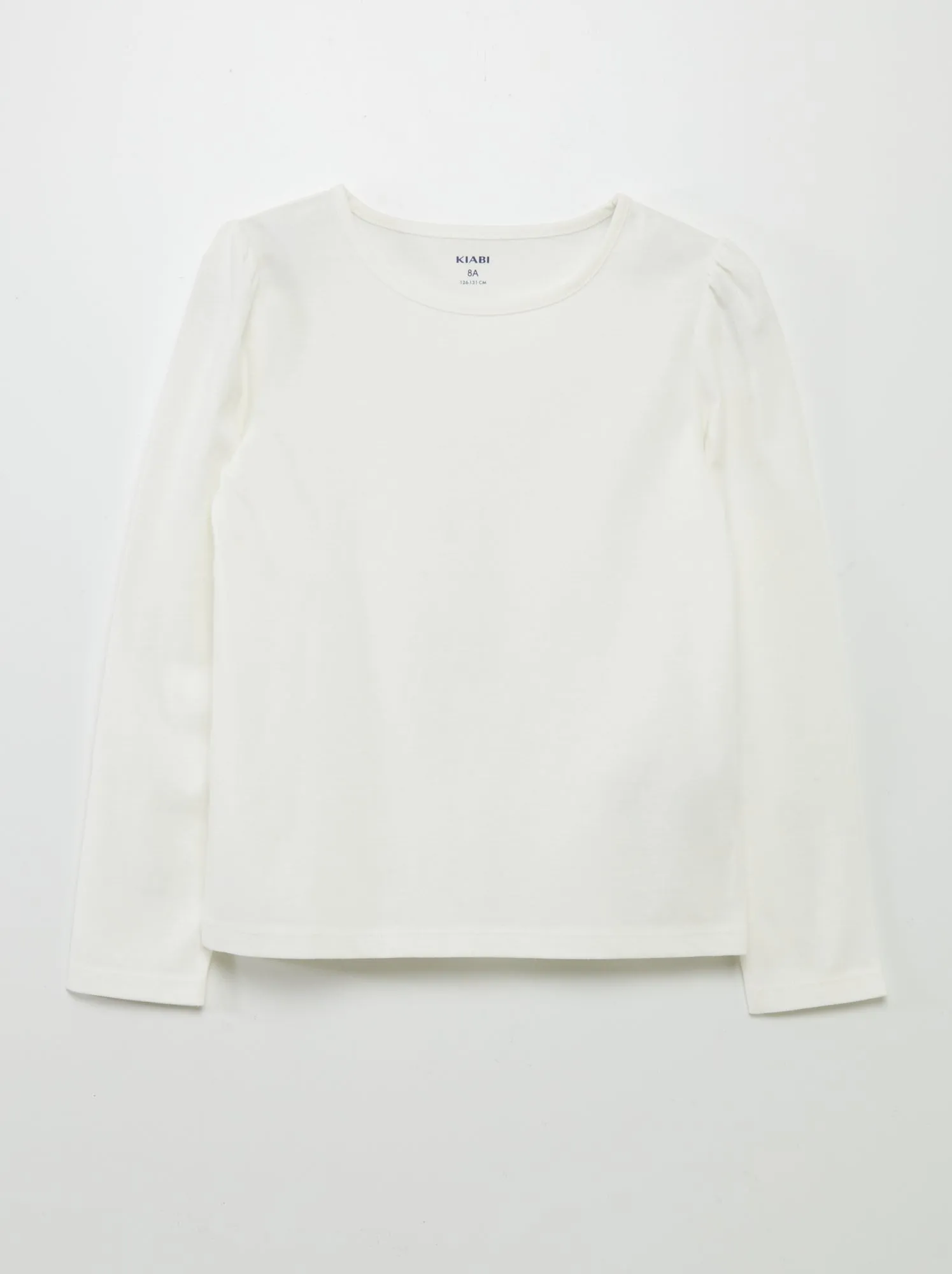 T-shirt tinta unita con spalle arricciate - BIANCO
